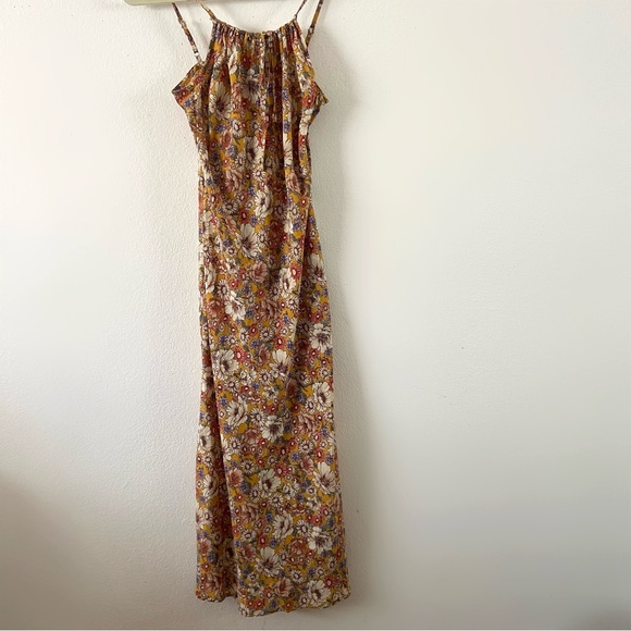 Forever 21 floral midi dress cami yellow bodycon medium boho indie - Picture 2 of 5